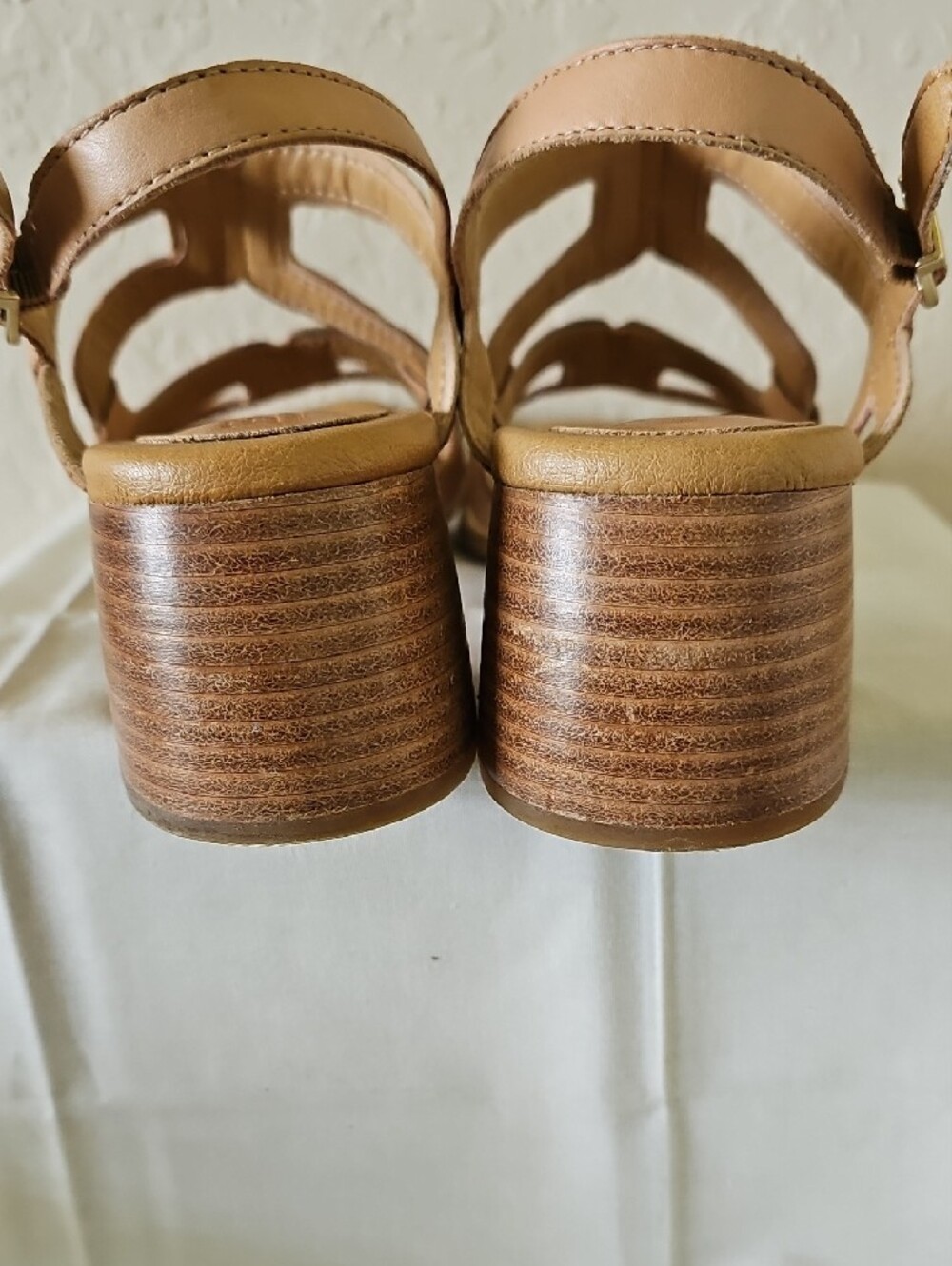 Born Tan Leather Strappy Mid Heel Sandals - Picture 3 of 4
